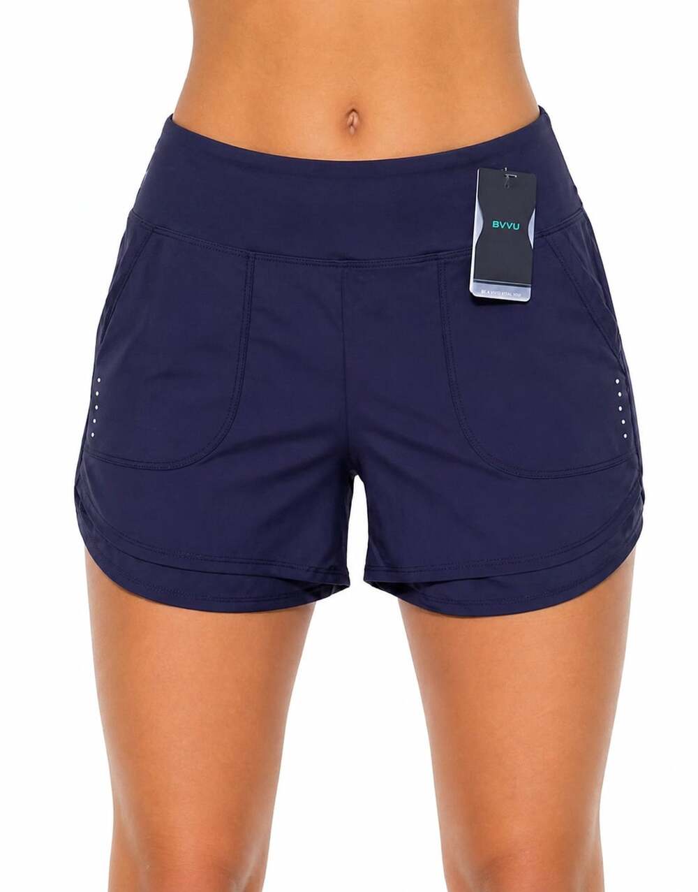 BVVU Women's Navy Blue Athletic Running Shorts with Pockets
